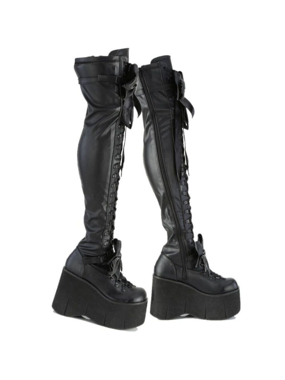Stretch Black Matte Platform Thigh Boots Goth Punk Rock Rave Kera 303